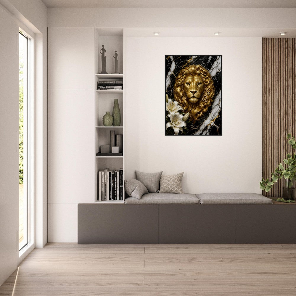 Leo Zodiac Lion Poster, Gold Wall Art, Astrology Canvas, Lion Portrait, Zodiac Gift for Her, Danish Art Studio