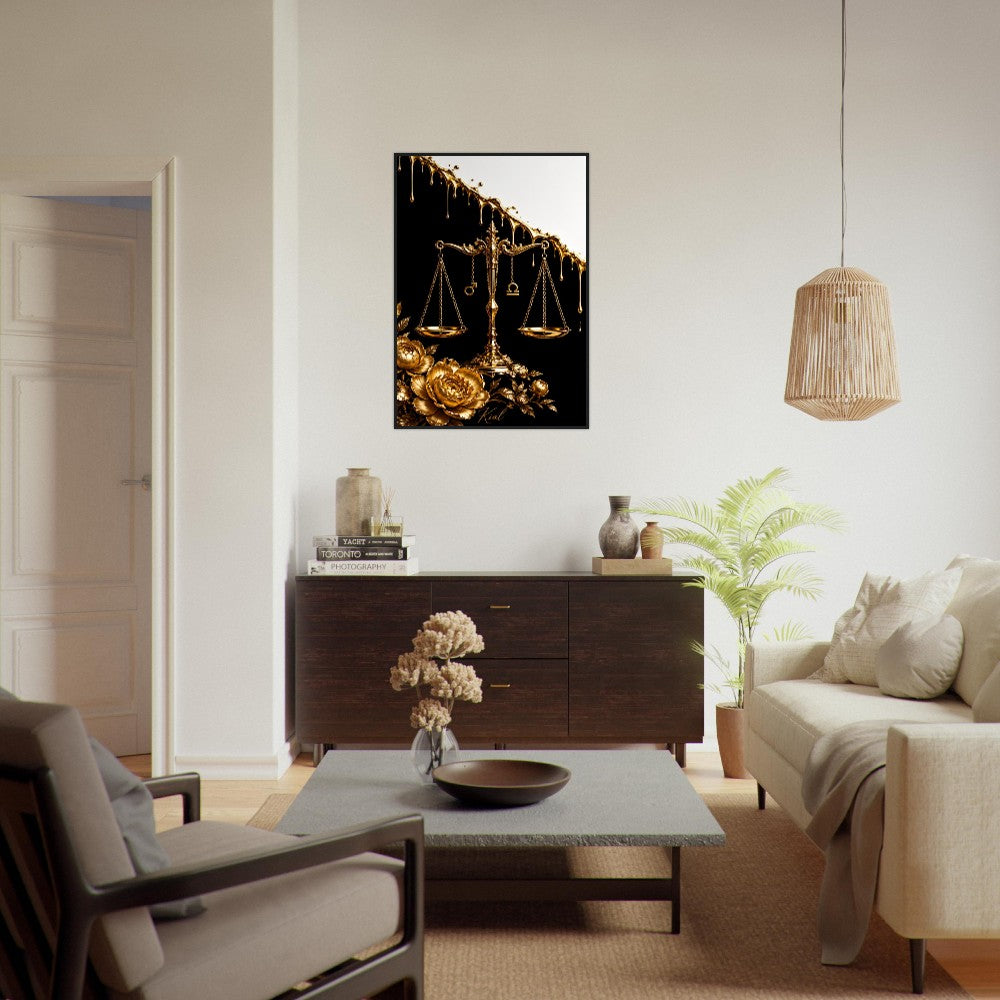 Libra Zodiac Scales Poster, Gold Wall Art, Astrology Canvas, Scales Portrait, Zodiac Gift for Him, Danish Art Studio