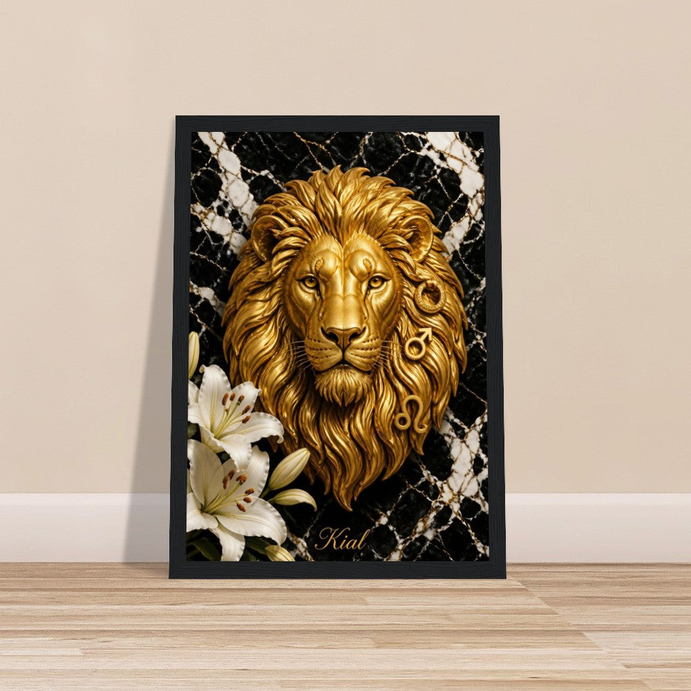 Leo Zodiac Lion Poster, Gold Wall Art, Astrology Canvas, Lion Portrait, Zodiac Gift for Him, Danish Art Studio