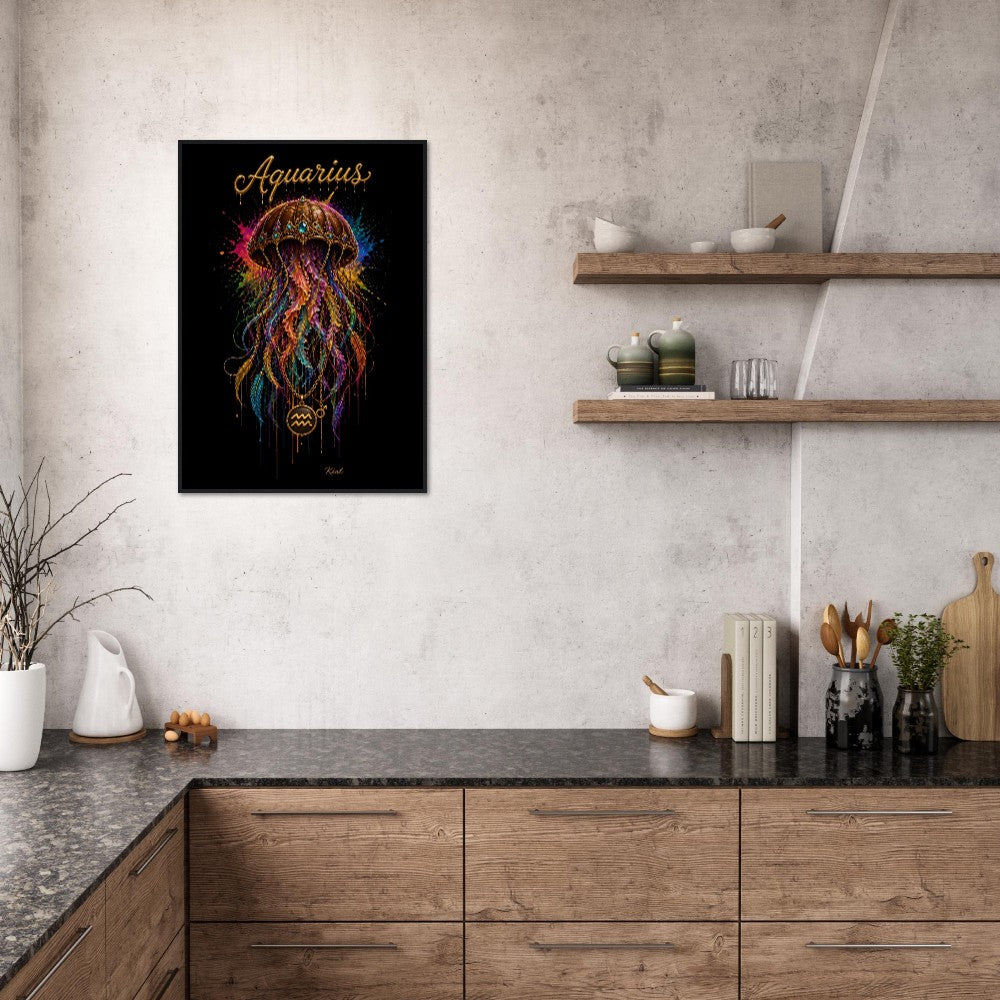 Aquarius Neon Zodiac Jellyfish Poster, Colorful Wall Art, Zodiac Gift for Him, Danish Art Studio