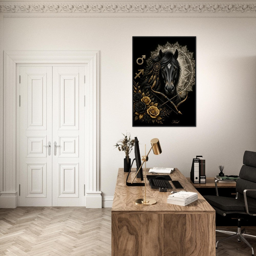 Sagittarius Zodiac Horse Poster, Gold Wall Art, Zodiac Gift for Him, Danish Art Studio