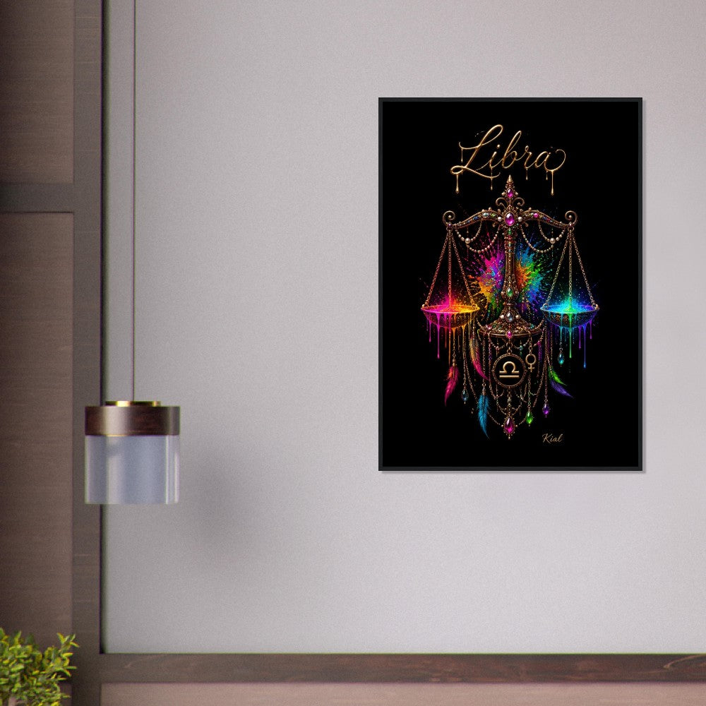Libra Neon Zodiac Scales Poster, Colorful Wall Art, Artistic Astrology Canvas, Zodiac Gift for Her, Danish Art Studio