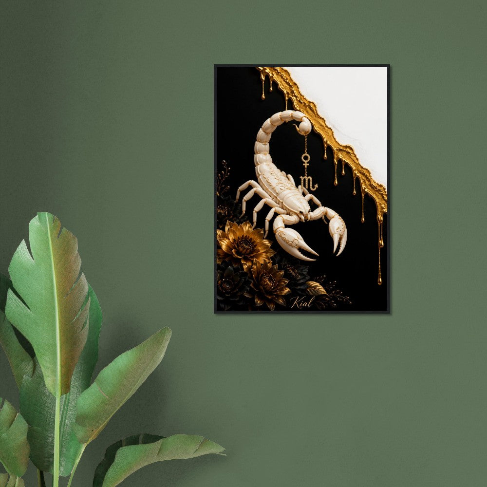 Scorpio Zodiac Scorpion Poster, Gold Wall Art, Zodiac Gift for Her, Danish Art Studio
