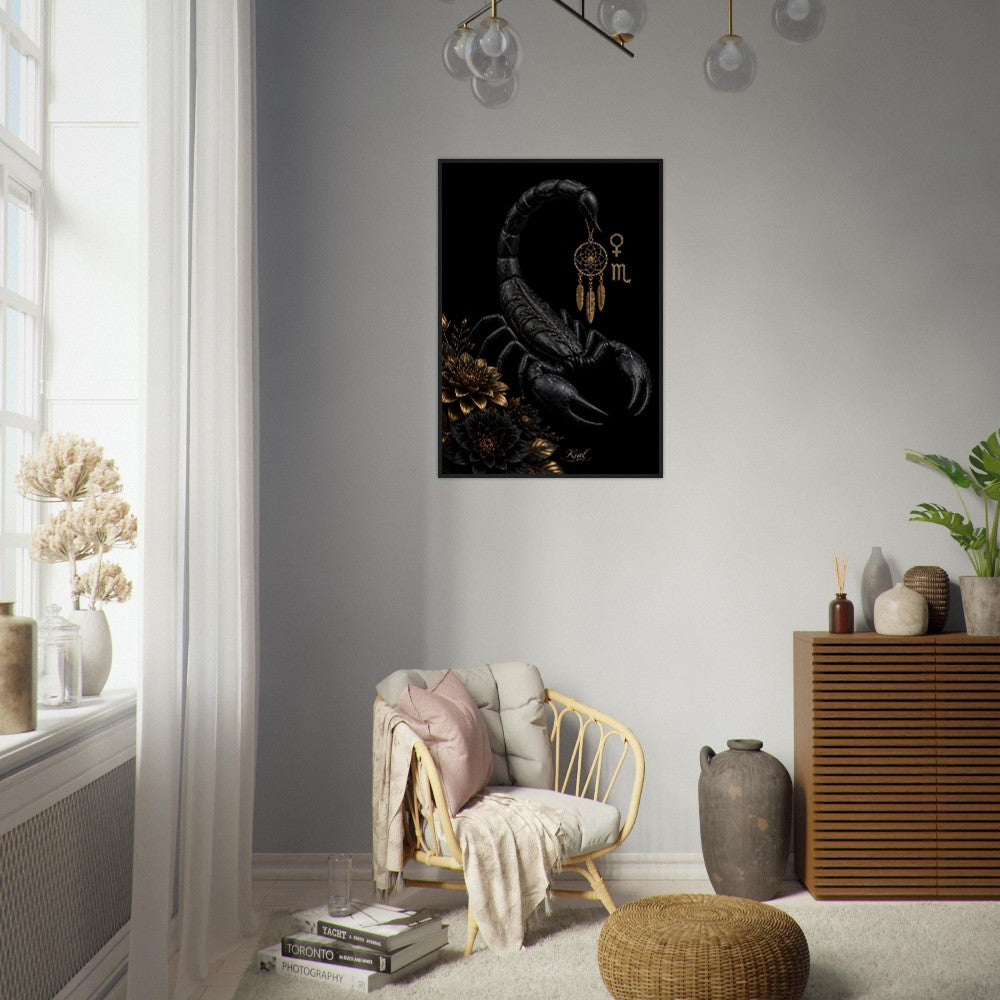 Scorpio Zodiac Scorpion Poster, Gold Wall Art, Zodiac Gift for Her, Danish Art Studio