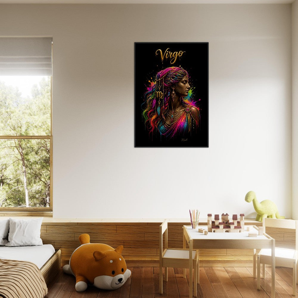 Virgo Neon Zodiac Maiden Poster, Colorful Wall Art, Artistic Astrology Canvas, Zodiac Gift for Her, Danish Art Studio