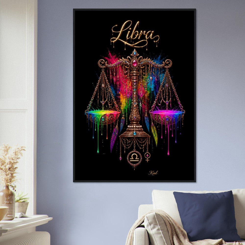 Libra Neon Zodiac Scales Poster, Colorful Wall Art, Artistic Astrology Canvas, Zodiac Gift for Her, Danish Art Studio
