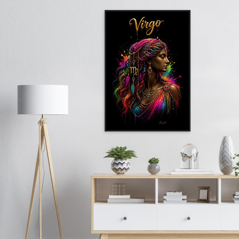 Virgo Neon Zodiac Maiden Poster, Colorful Wall Art, Artistic Astrology Canvas, Zodiac Gift for Her, Danish Art Studio
