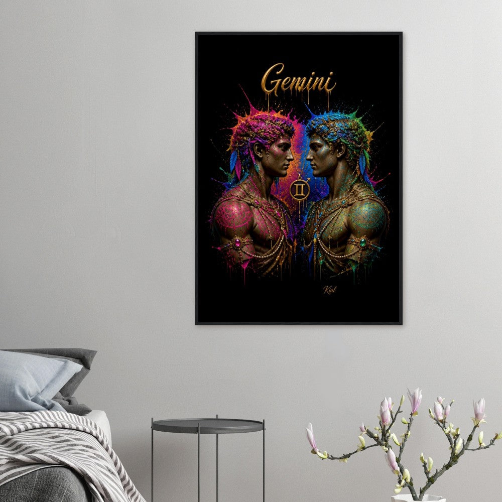 Gemini Neon Zodiac Twins Poster, Colorful Wall Art, Artistic Astrology Canvas, Zodiac Gift for Him, Danish Art Studio