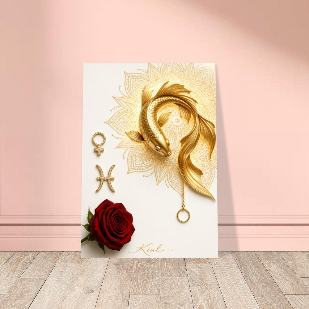 Pisces Zodiac Koi Poster, Gold Wall Art, Astrology Canvas, Koi Portrait, Zodiac Gift for Her, Danish Art Studio