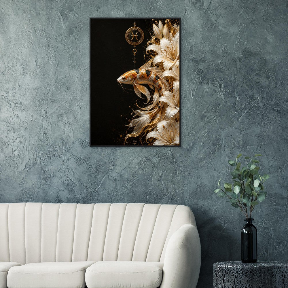 Pisces Zodiac Koi Poster, Gold Wall Art, Astrology Canvas, Koi Portrait, Zodiac Gift for Her, Danish Art Studio