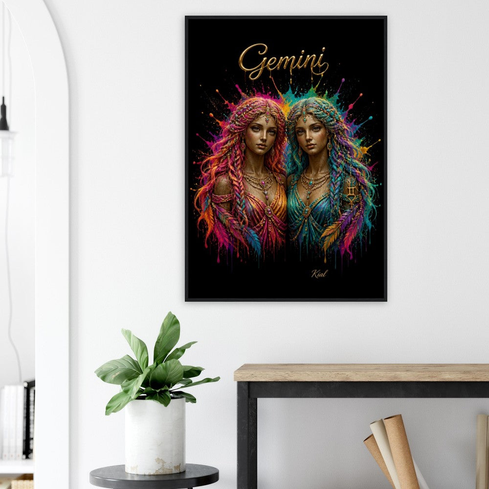 Gemini Neon Zodiac Tvillinger Plakat, Farverig Vægkunst, Kunstnerisk Astrologi Lærred, Zodiak Gave til Hende, Dansk Kunst Studio