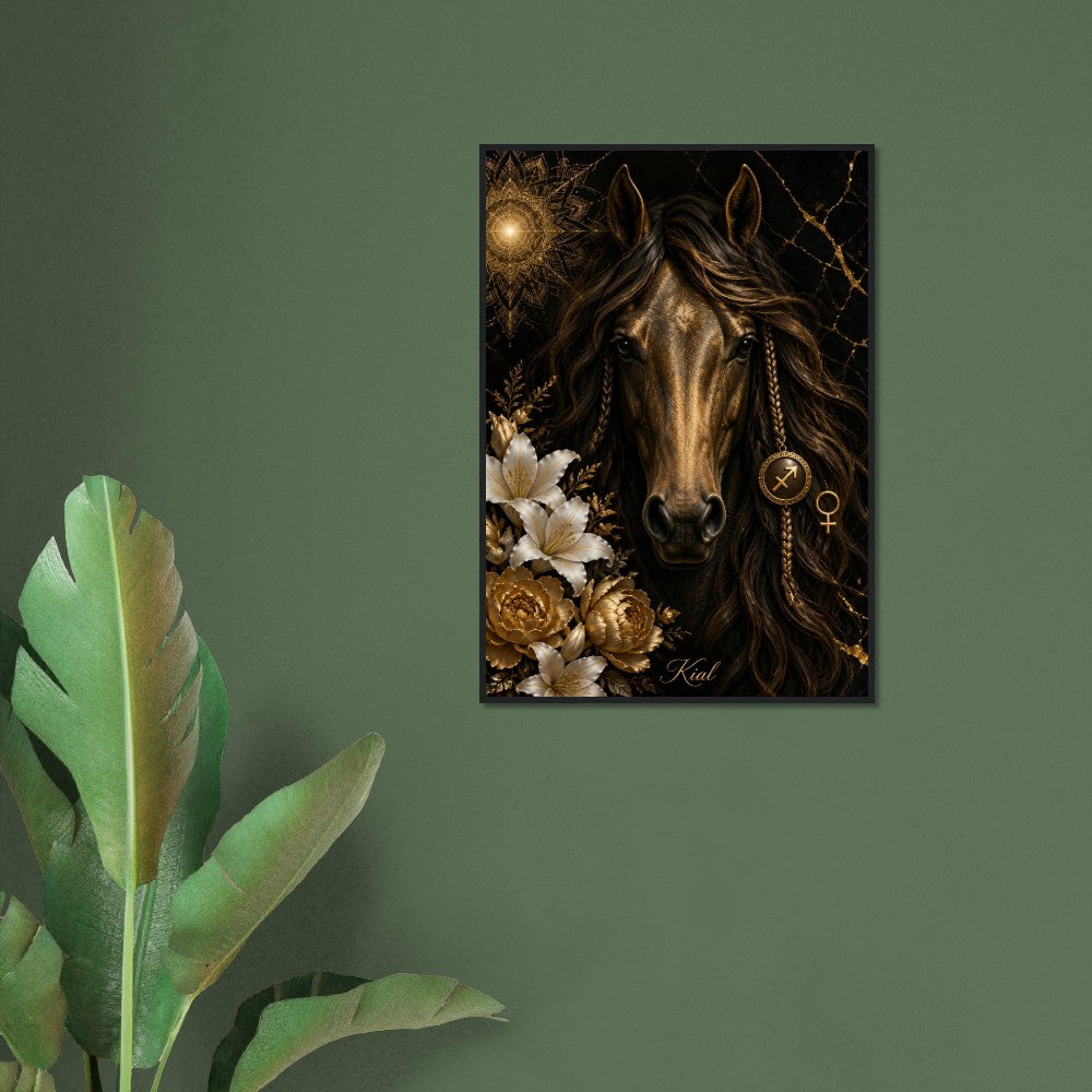 Sagittarius Zodiac Horse Poster, Gold Wall Art, Zodiac Gift for Her, Danish Art Studio