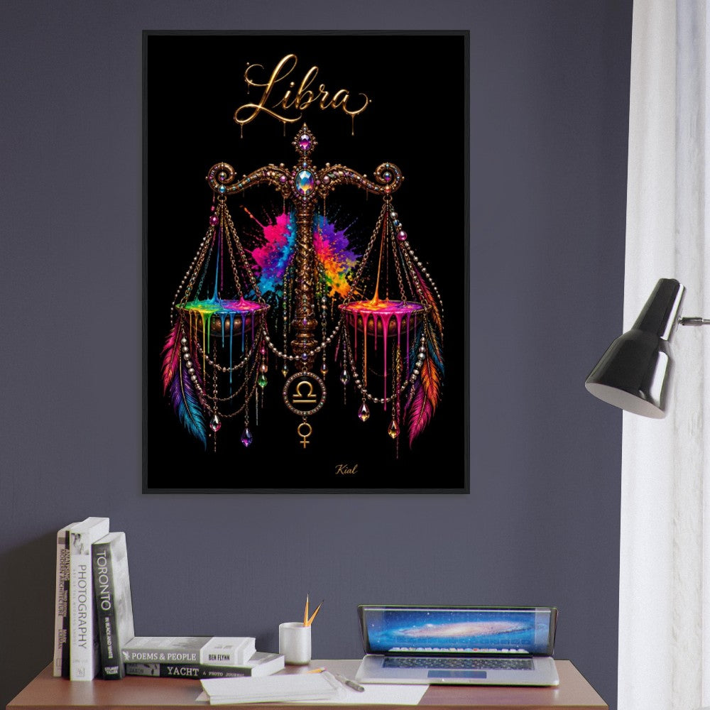 Libra Neon Zodiac Scales Poster, Colorful Wall Art, Artistic Astrology Canvas, Zodiac Gift for Her, Danish Art Studio