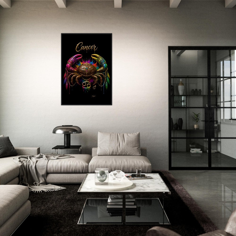 Krebs Neon Sternzeichen Krabben Poster, Bunte Wandkunst, Künstlerische Astrologie Leinwand, Sternzeichen Geschenk für Ihn, Danish Art Studio