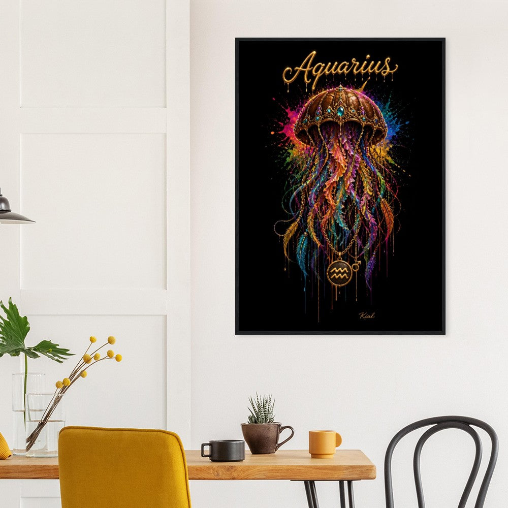 Aquarius Neon Zodiac Jellyfish Poster, Colorful Wall Art, Zodiac Gift for Him, Danish Art Studio