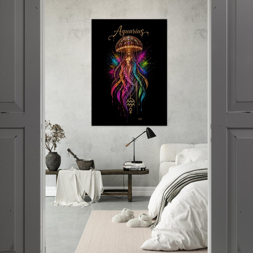 Aquarius Neon Stjernetegn Medusa Plakat, Farverig Vægkunst, Stjernetegnsgave til Ham, Danish Art Studio
