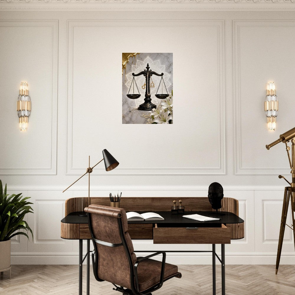 Libra Zodiac Scales Poster, Gold Wall Art, Astrology Canvas, Scales Portrait, Zodiac Gift for Him, Danish Art Studio
