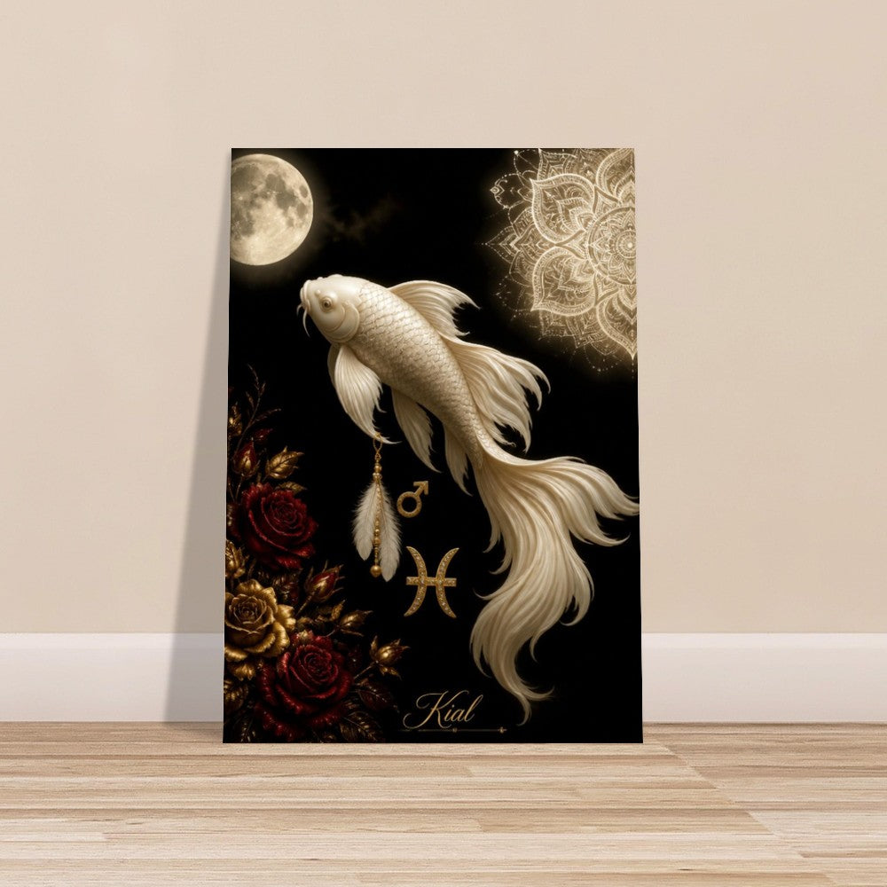 Pisces Zodiac Koi Poster, Gold Wall Art, Astrology Canvas, Koi Portrait, Zodiac Gift for Him, Danish Art Studio
