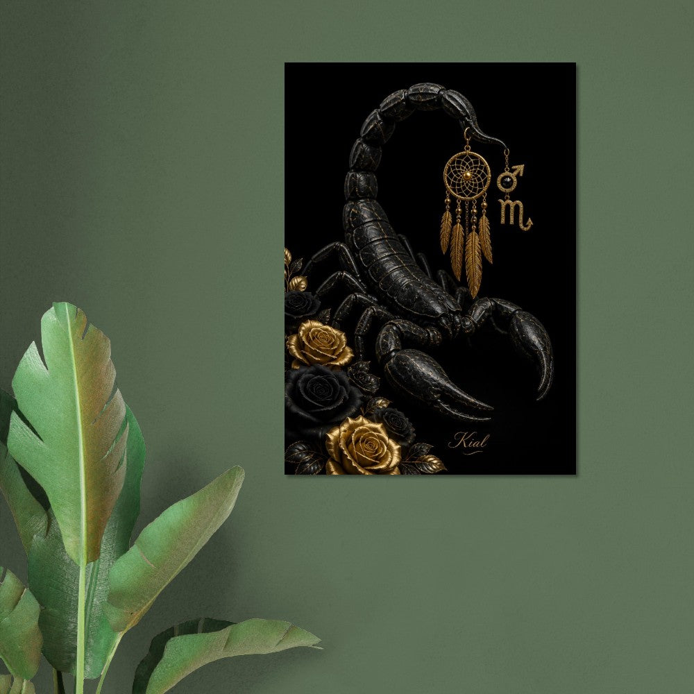 Scorpio Zodiac Scorpion Poster, Gold Wall Art, Zodiac Gift for Him, Danish Art Studio