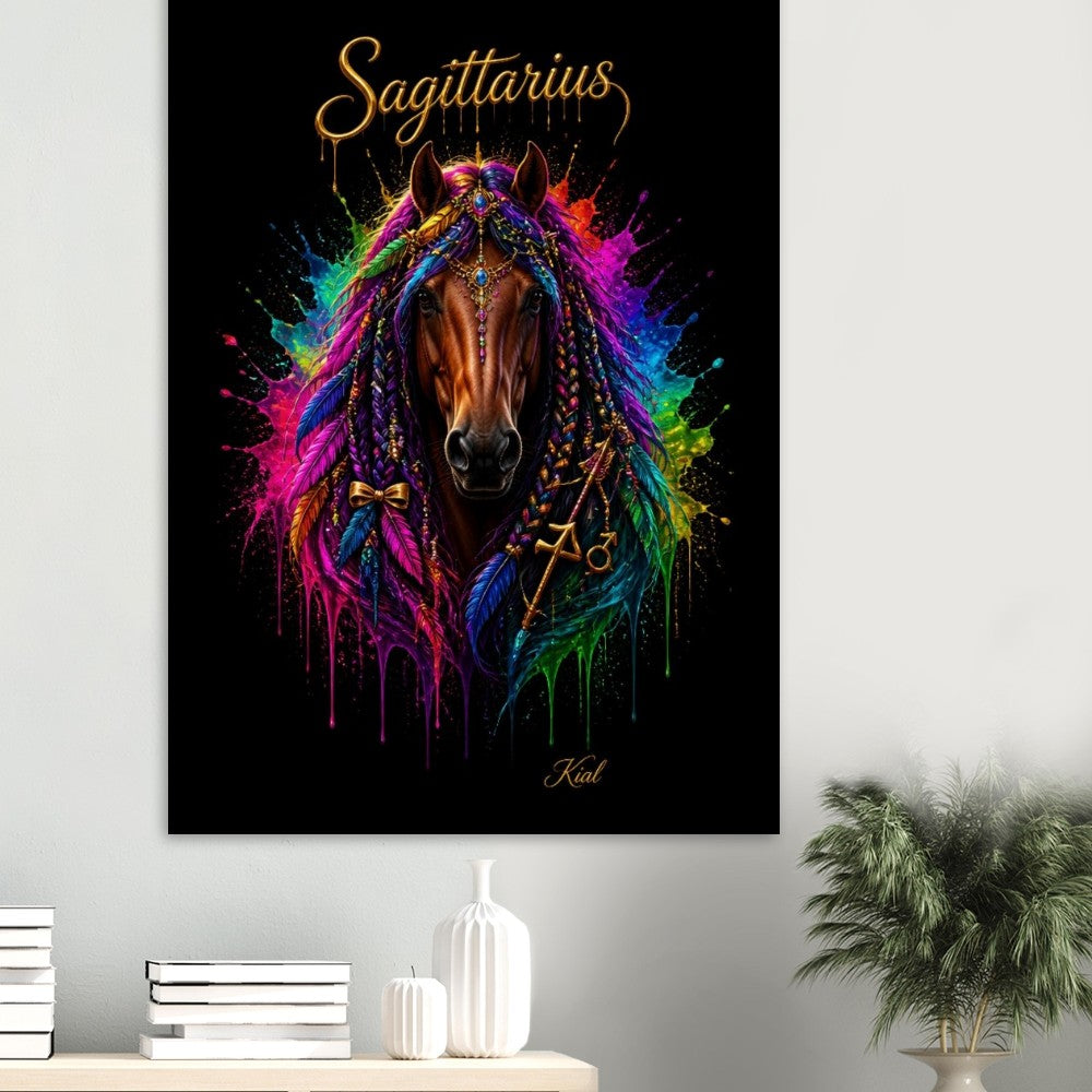 Sagittarius Neon Zodiac Horse Poster, Colorful Wall Art, Zodiac Gift for Him, Danish Art Studio