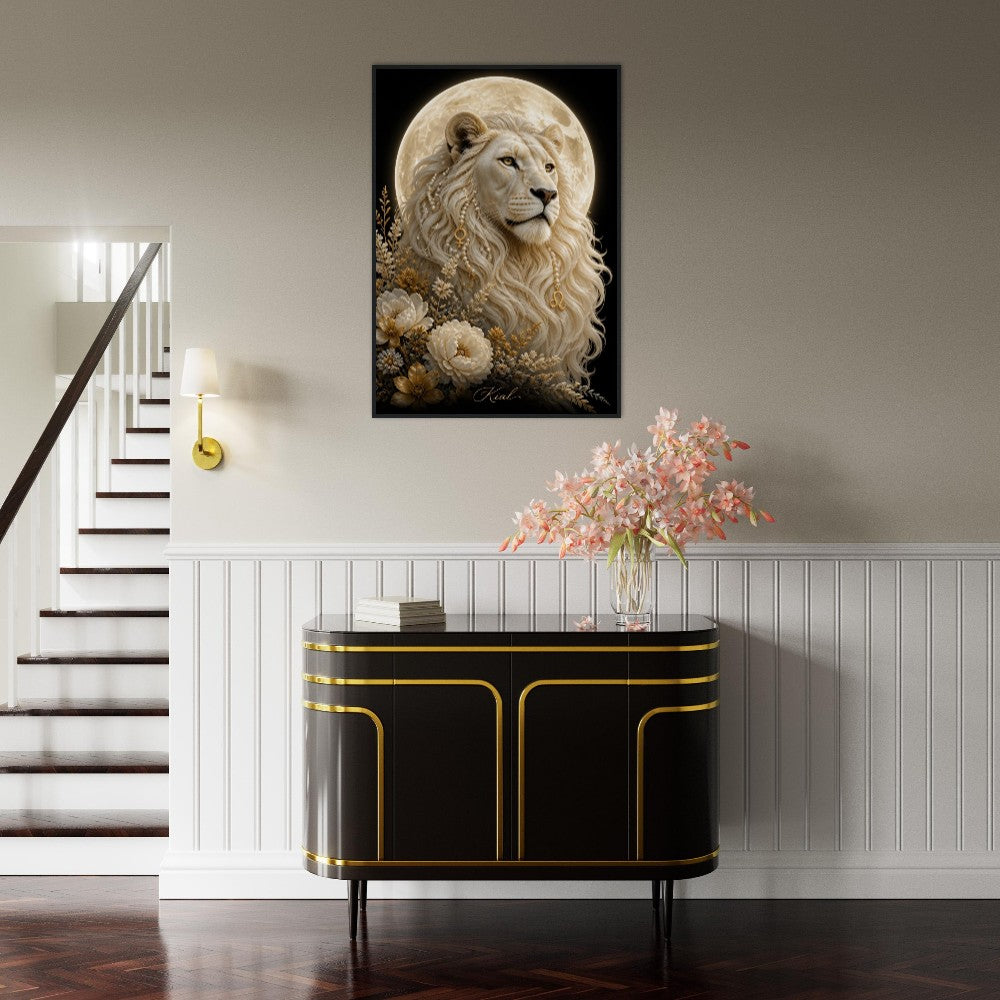 Leo Zodiac Lion Poster, Gold Wall Art, Astrology Canvas, Lion Portrait, Zodiac Gift for Her, Danish Art Studio
