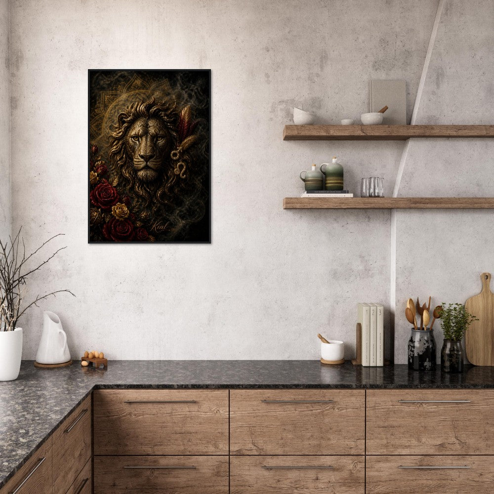 Leo Zodiac Lion Poster, Gold Wall Art, Astrology Canvas, Lion Portrait, Zodiac Gift for Him, Danish Art Studio