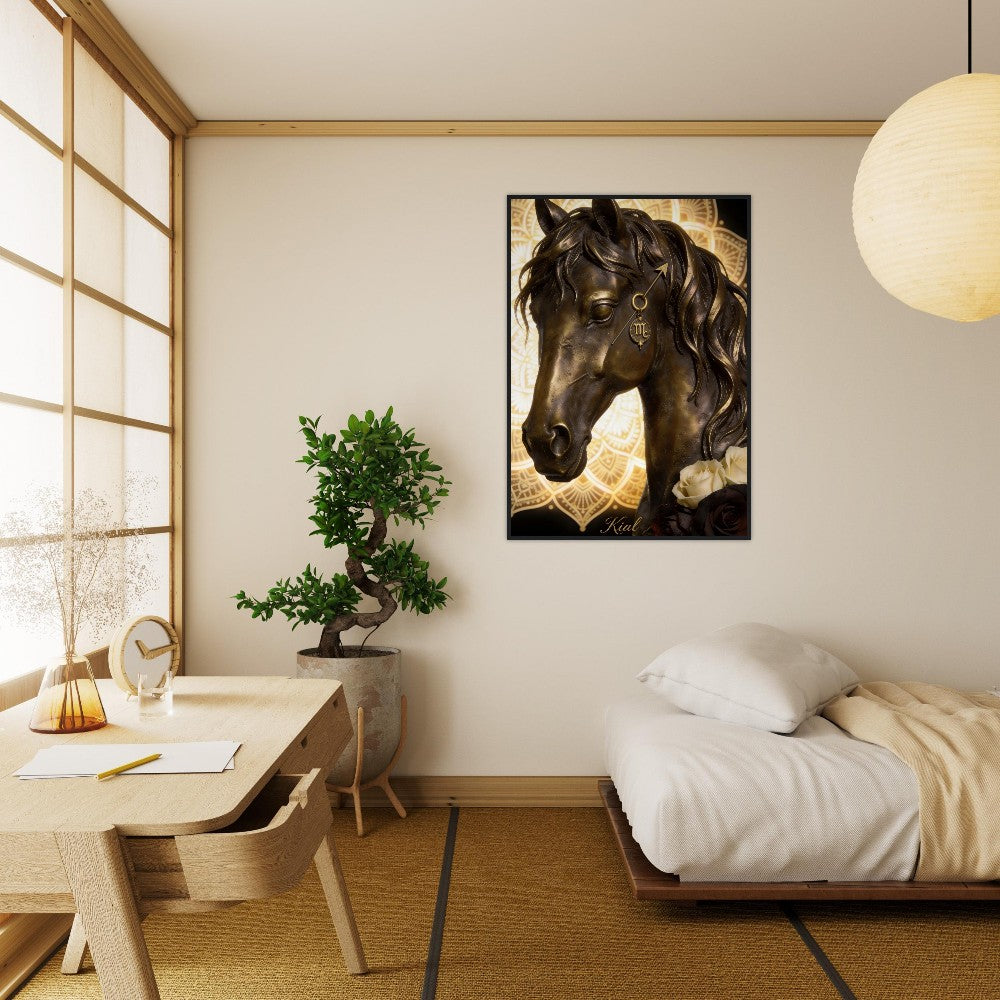 Sagittarius Zodiac Horse Poster, Gold Wall Art, Zodiac Gift for Him, Danish Art Studio