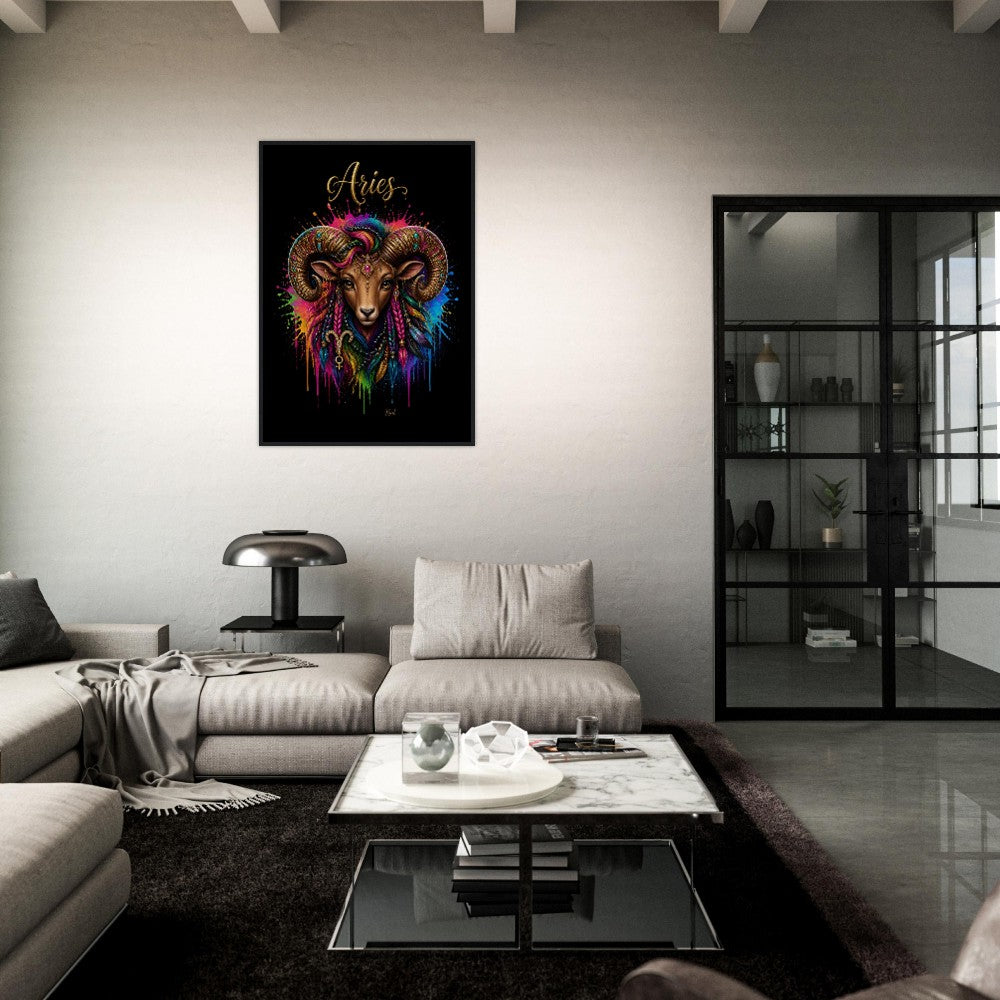 Vædderen Neon Stjernetegn Vædder Plakat, Farverig Vægkunst, Kunstnerisk Astrologi Lærred, Stjernetegn Gave til Hende, Dansk Kunststudio