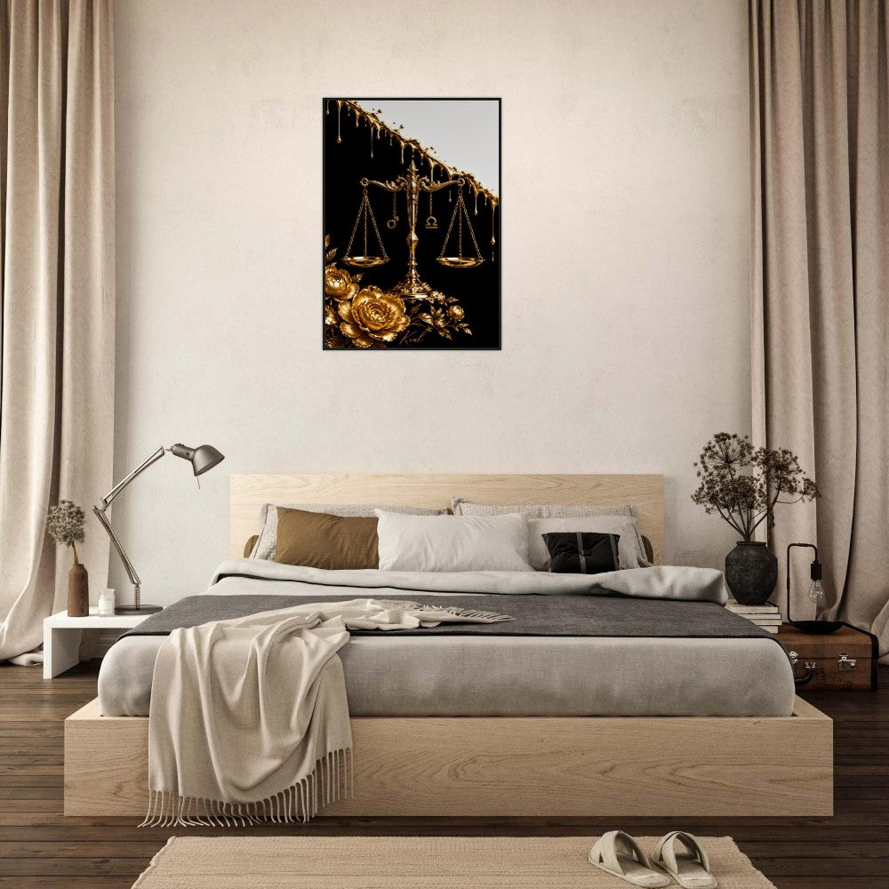 Libra Zodiac Scales Poster, Gold Wall Art, Astrology Canvas, Scales Portrait, Zodiac Gift for Him, Danish Art Studio