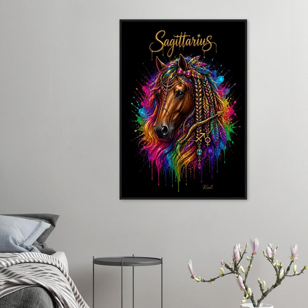 Sagittarius Neon Zodiac Horse Poster, Colorful Wall Art, Zodiac Gift for Her, Danish Art Studio
