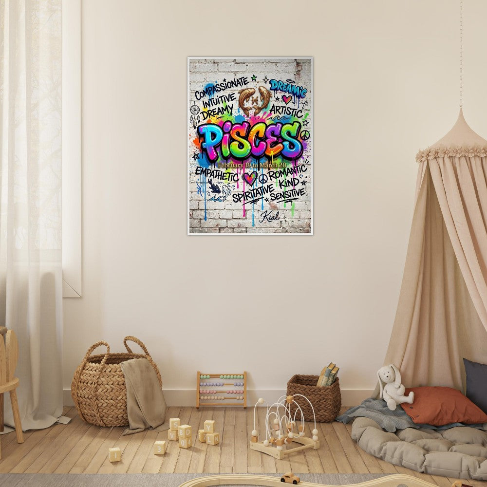 Pisces Neon Graffiti Zodiac Poster, Colorful Street Art, Zodiac Gift for Her, Danish Art Studio