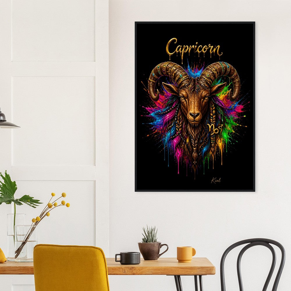 Capricorn Neon Zodiac Goat Poster, Colorful Wall Art, Artistic Astrology Canvas, Zodiac Gift for Him, Danish Art Studio