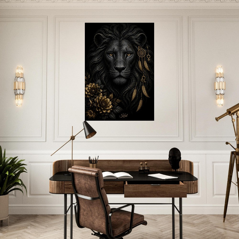 Leo Zodiac Lion Poster, Gold Wall Art, Astrology Canvas, Lion Portrait, Zodiac Gift for Her, Danish Art Studio
