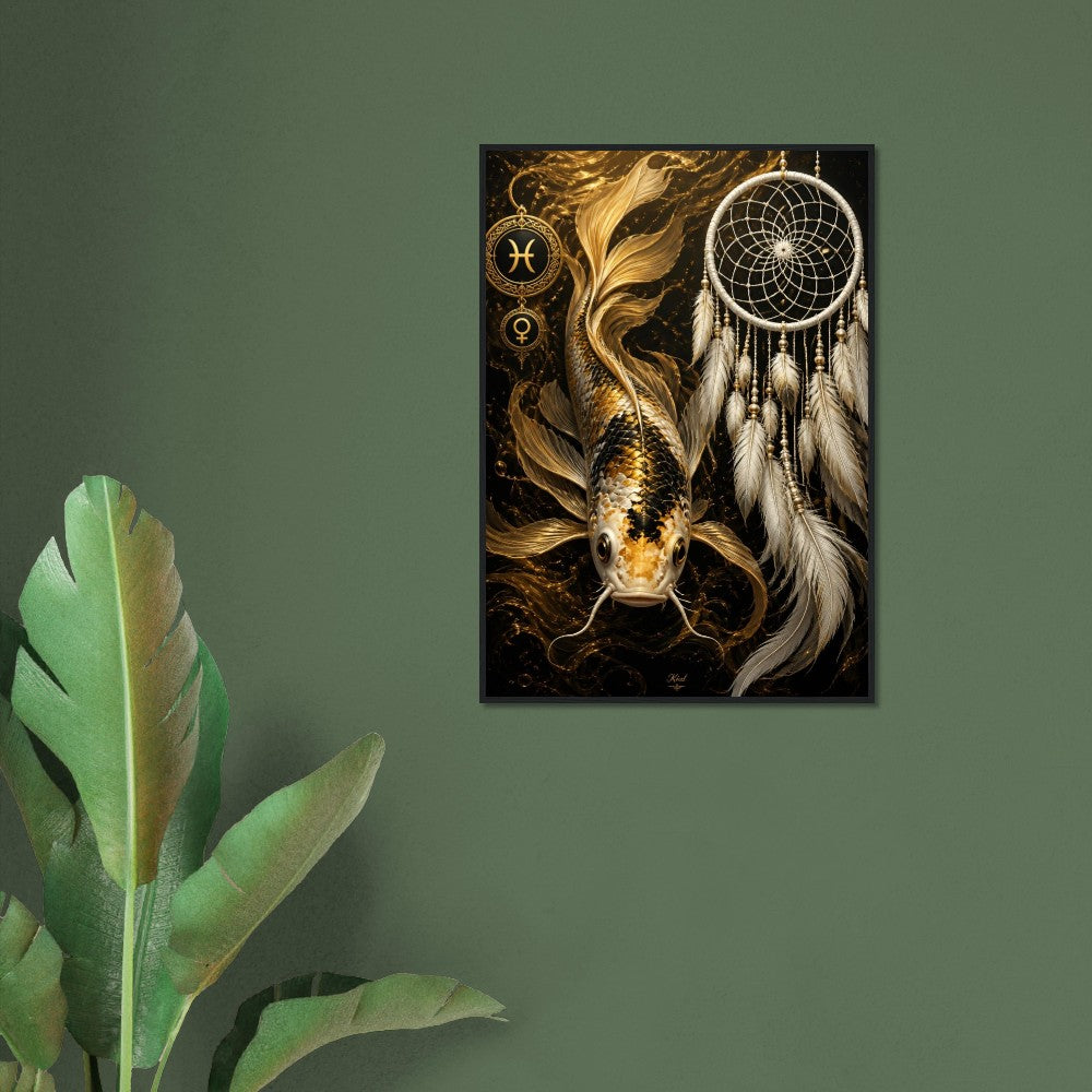 Pisces Zodiac Koi Poster, Gold Wall Art, Astrology Canvas, Koi Portrait, Zodiac Gift for Her, Danish Art Studio