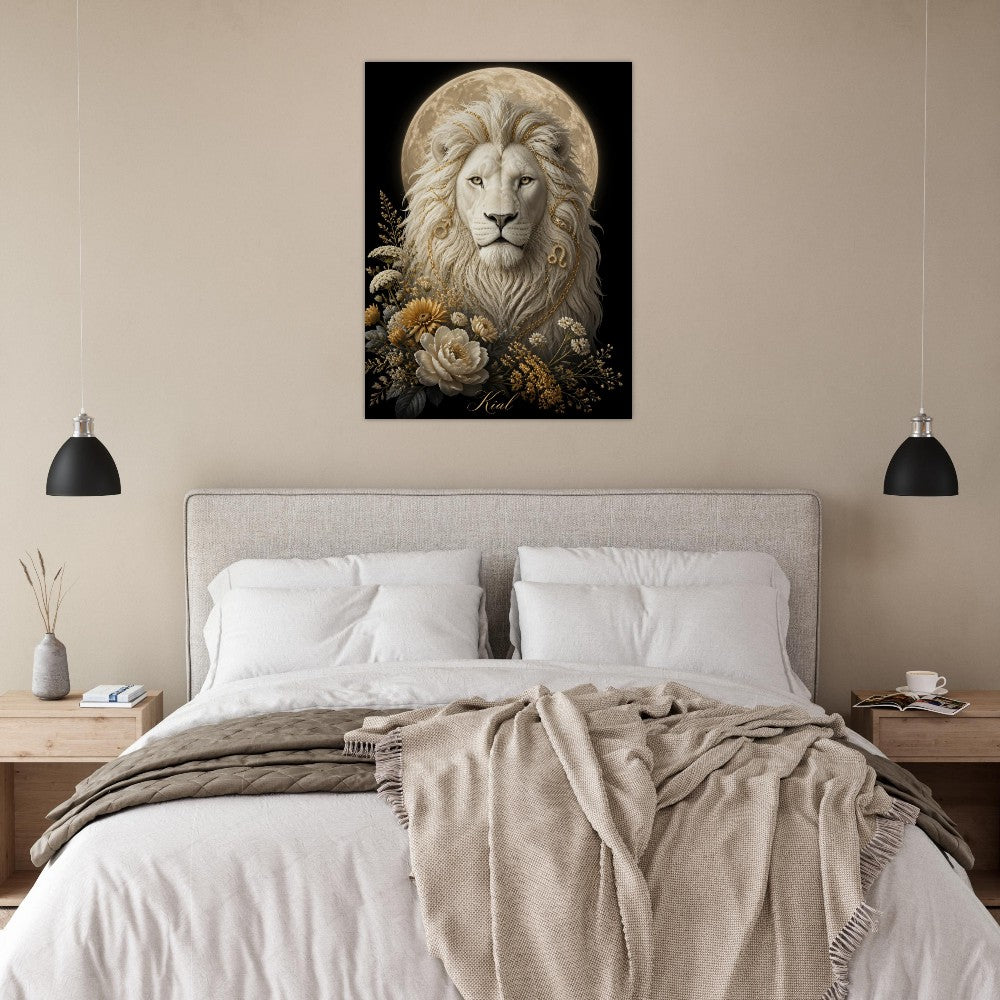 Leo Zodiac Lion Poster, Gold Wall Art, Astrology Canvas, Lion Portrait, Zodiac Gift for Him, Danish Art Studio