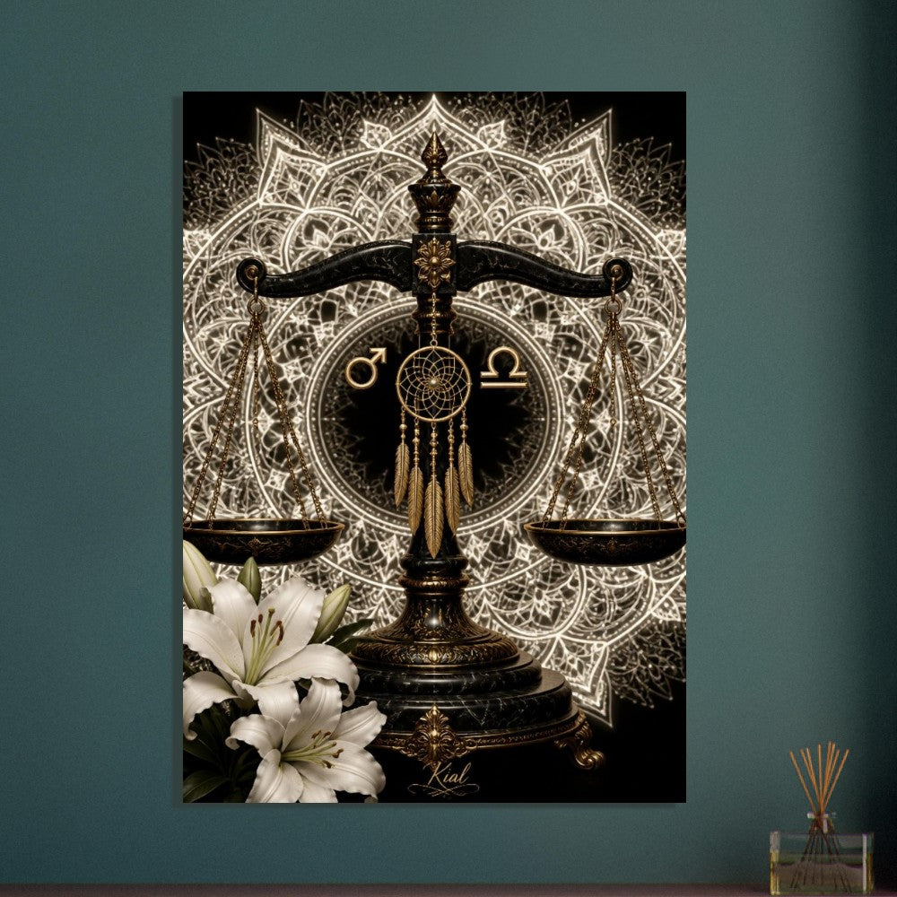 Libra Zodiac Scales Poster, Gold Wall Art, Astrology Canvas, Scales Portrait, Zodiac Gift for Him, Danish Art Studio