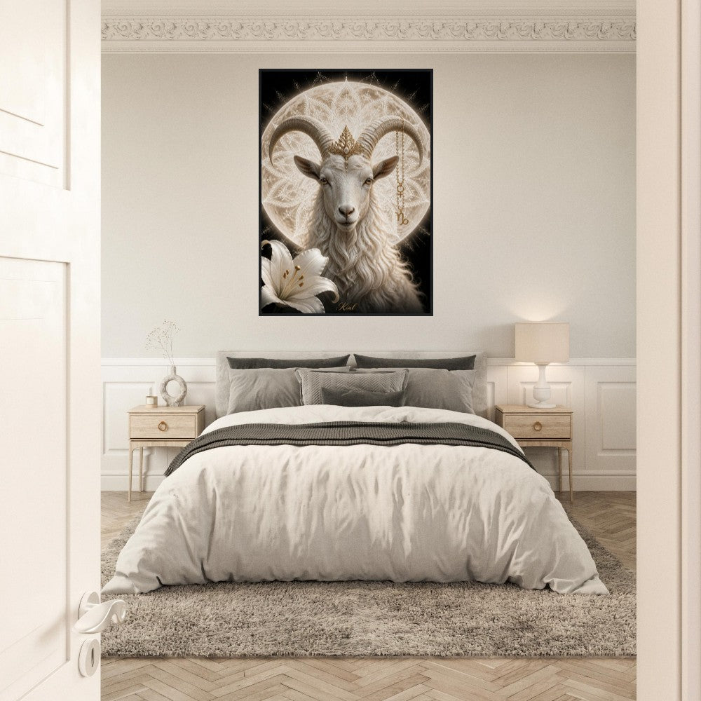 Capricorn Zodiac Goat Poster, Gold Wall Art, Astrology Canvas, Goat Portrait, Zodiac Gift for Her, Danish Art Studio