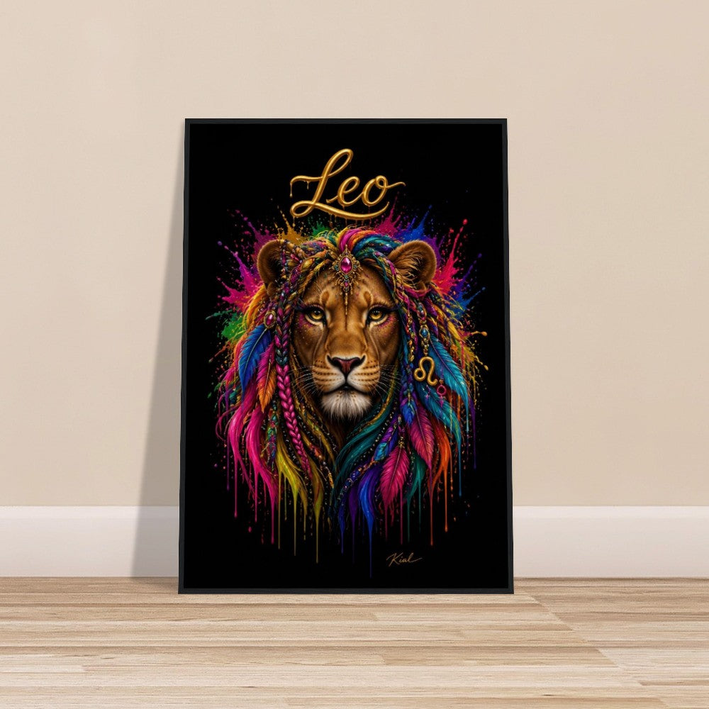 Leo Neon Zodiac Lion Poster, Colorful Wall Art, Artistic Astrology Canvas, Zodiac Gift for Her, Danish Art Studio
