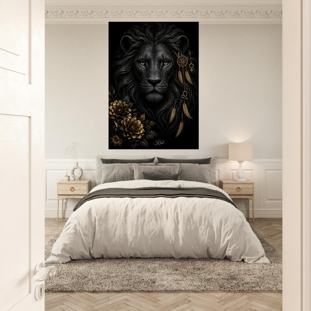 Leo Zodiac Lion Poster, Gold Wall Art, Astrology Canvas, Lion Portrait, Zodiac Gift for Her, Danish Art Studio