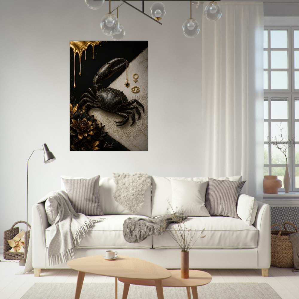 Cancer Zodiac Crab Poster, Gold Wall Art, Astrology Canvas, Crab Portrait, Zodiac Gift for Her, Danish Art Studio