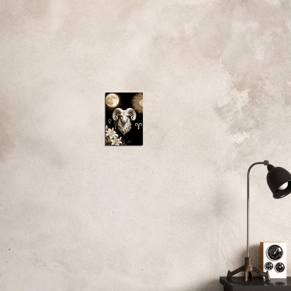 Aries Zodiac Ram Poster, Gold Wall Art, Astrology Canvas, Ram Portrait, Zodiac Gift for Her, Danish Art Studio