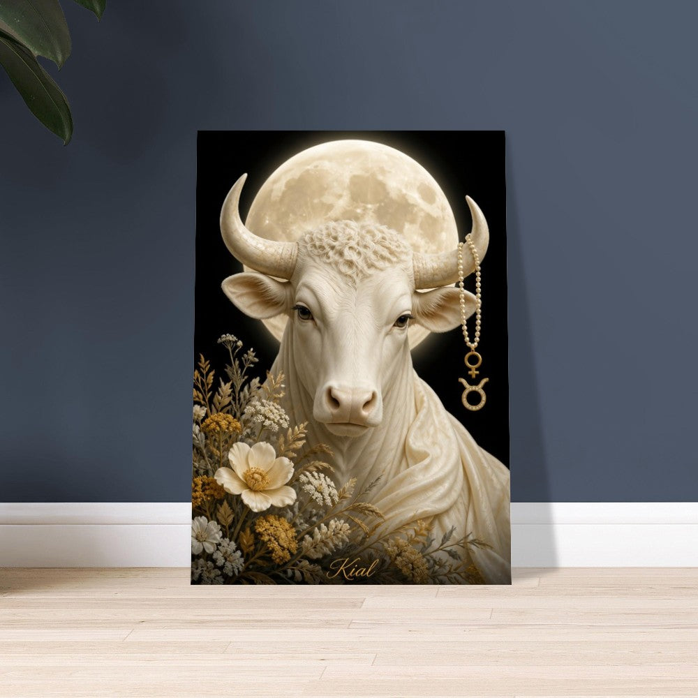 Taurus Zodiac Bull Poster, Gold Wall Art, Astrology Canvas, Bull Portrait, Zodiac Gift for Her, Danish Art Studio