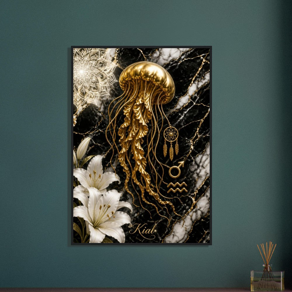 Aquarius Zodiac Jellyfish Poster, Gold Wall Art, Zodiac Gift for Him, Danish Art Studio