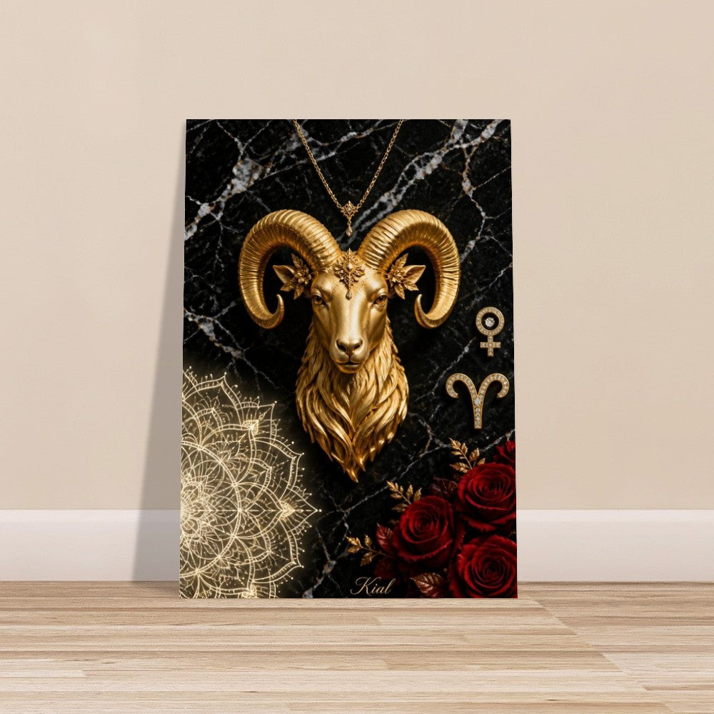 Aries Zodiac Ram Poster, Gold Wall Art, Astrology Canvas, Ram Portrait, Zodiac Gift for Her, Danish Art Studio