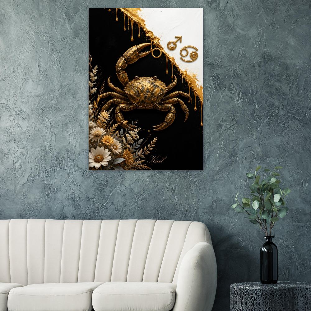 Cancer Zodiac Crab Poster, Gold Wall Art, Astrology Canvas, Crab Portrait, Zodiac Gift for Him, Danish Art Studio