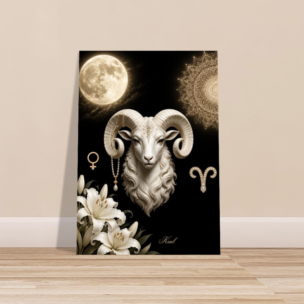 Aries Zodiac Ram Poster, Gold Wall Art, Astrology Canvas, Ram Portrait, Zodiac Gift for Her, Danish Art Studio