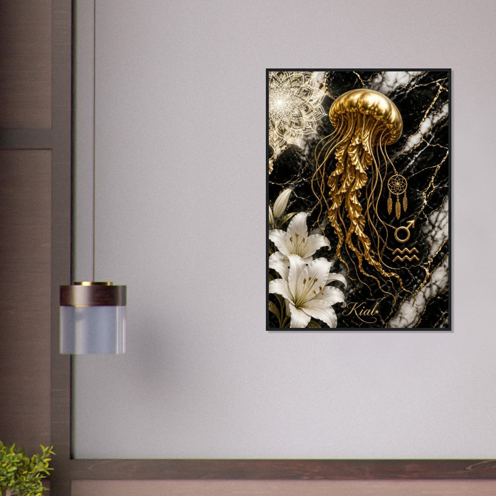 Aquarius Zodiac Jellyfish Poster, Gold Wall Art, Zodiac Gift for Him, Danish Art Studio