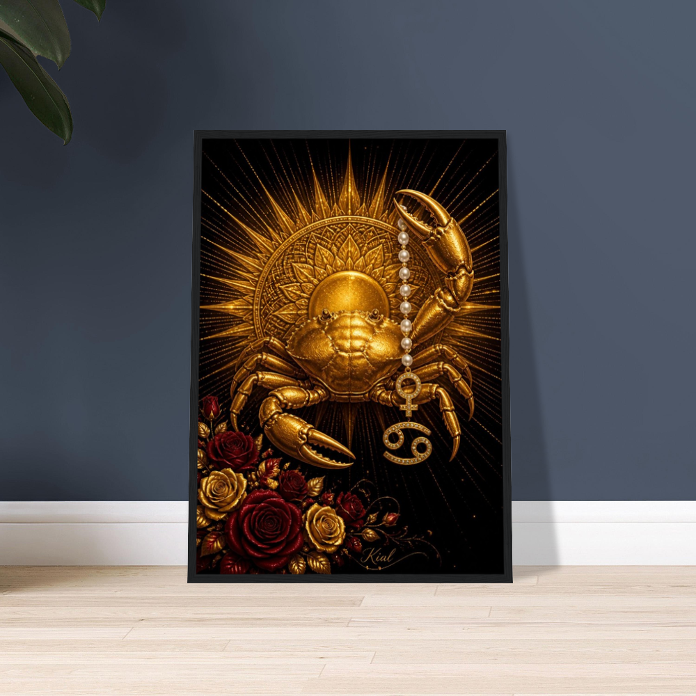 Cancer Zodiac Crab Poster, Gold Wall Art, Astrology Canvas, Crab Portrait, Zodiac Gift for Her, Danish Art Studio