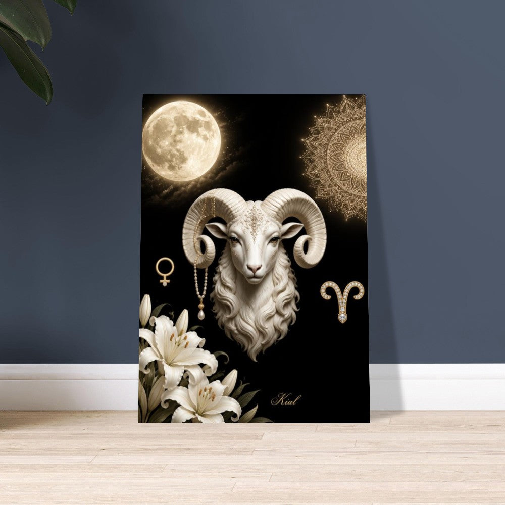 Aries Zodiac Ram Poster, Gold Wall Art, Astrology Canvas, Ram Portrait, Zodiac Gift for Her, Danish Art Studio