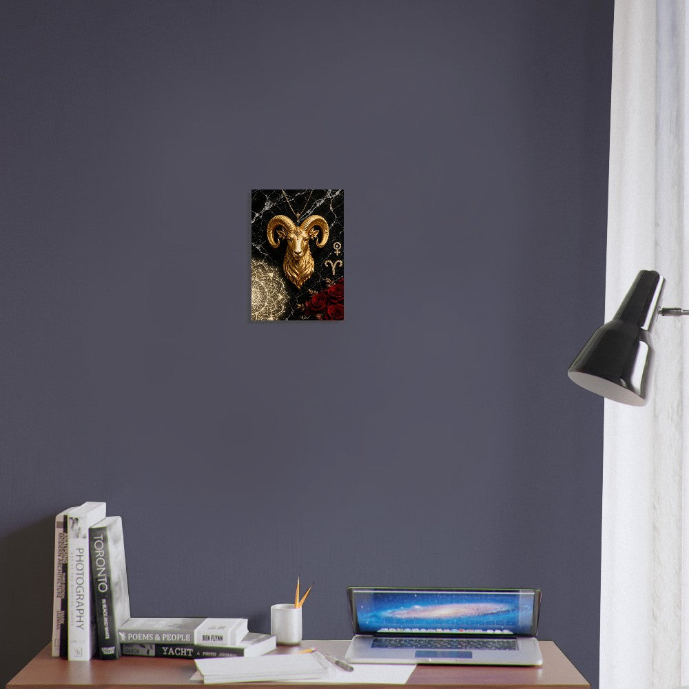 Aries Zodiac Ram Poster, Gold Wall Art, Astrology Canvas, Ram Portrait, Zodiac Gift for Her, Danish Art Studio